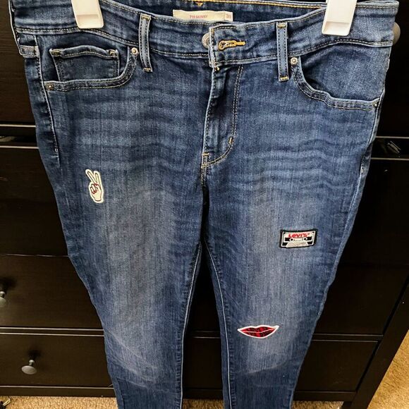 NWOT Levi's 711 Skinny Jeans Womens Size 31 Blue Denim Patches Stretch Mid Rise - Picture 6 of 9